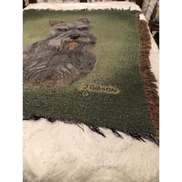 Vintage Judy Gibson Schnauzer Dog Tapestry Throw Blanket Fringe Trim 53” X 44” - Picture 2 of 6